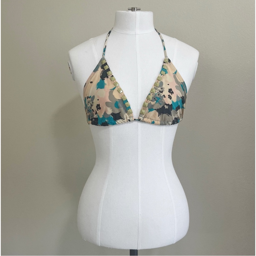 Brette Sandler Size Small Printed Triangle Bikini Top Stud Detail Swim